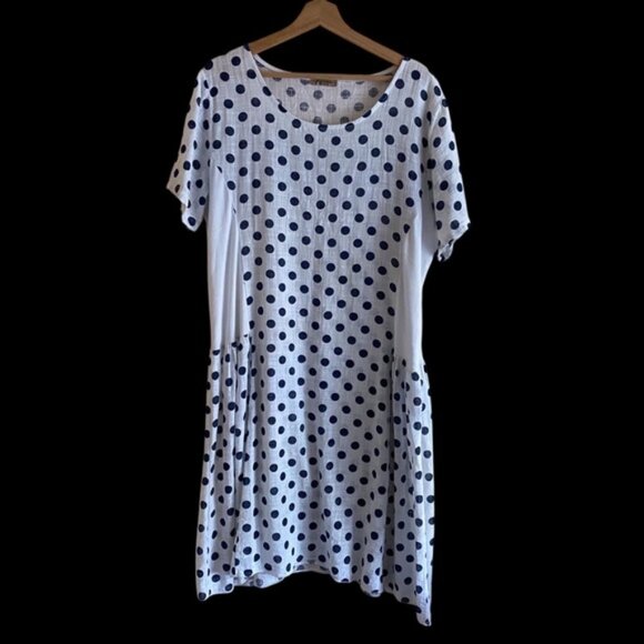 Beyond Capri Dresses & Skirts - Beyond Capri Midi Dress Woman One Size White Blue Polka Dot 100% Cotton Artsy